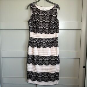 Versona Sleeveless Sheath Dress Pink Black Lace Size 10 Midi Dress